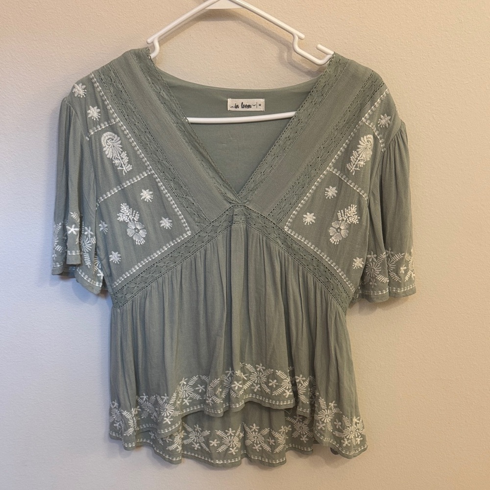 Embroidered Green Boho Boutique Top